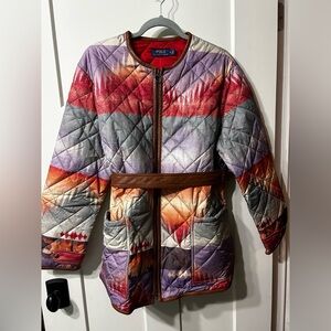Polo Ralph Lauren Southwestern Sunset Aztec Colorful Quilted Jacket with Belt